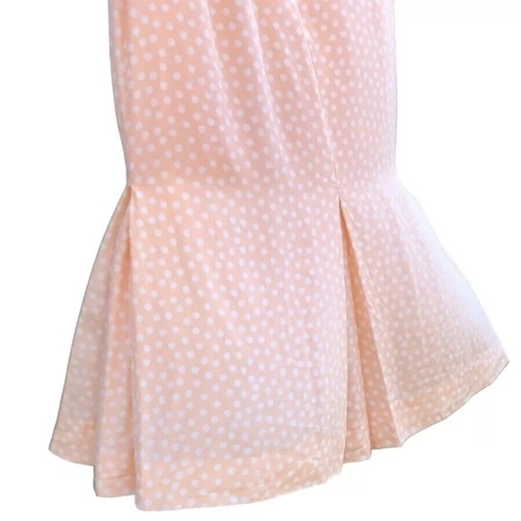 🇫🇷 Vtg 80s 90s Alan Austin Silk Polka Dot Peach Pink Trumpet Hem Midi Skirt | M - Picture 2 of 13